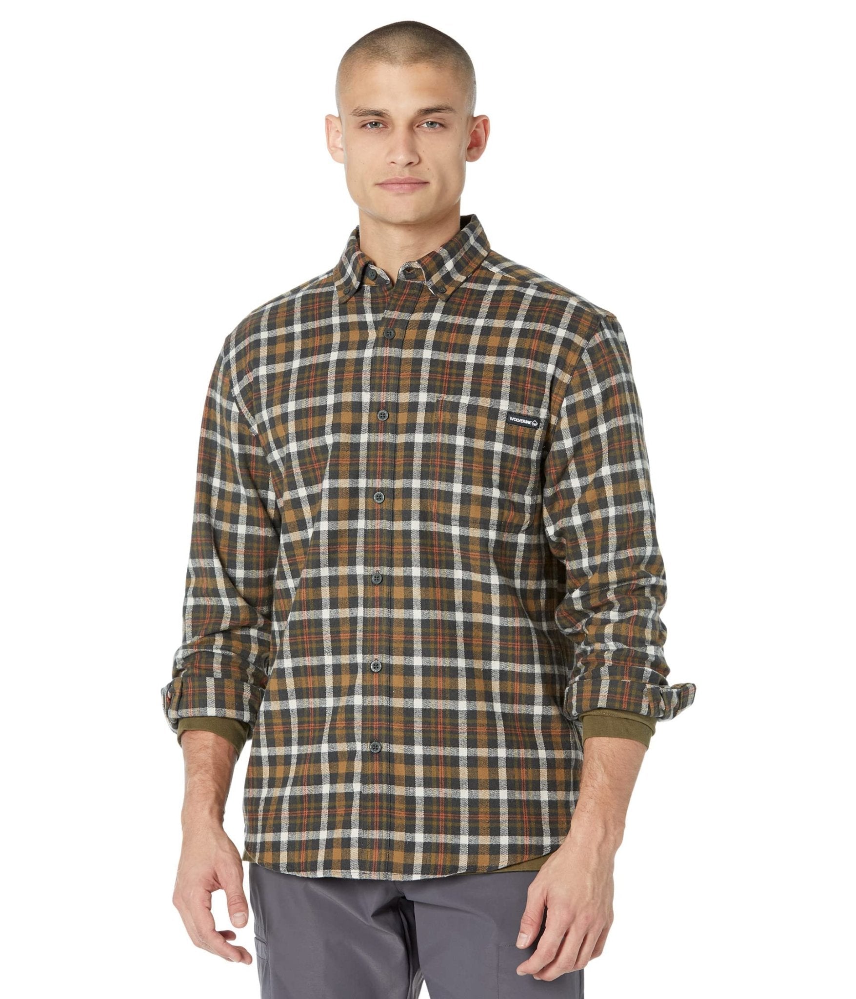 Wolverine Men's Rivet Flannel Button Down Coyote Plaid Long Sleeve Shirt - W1209390 - 226 - M