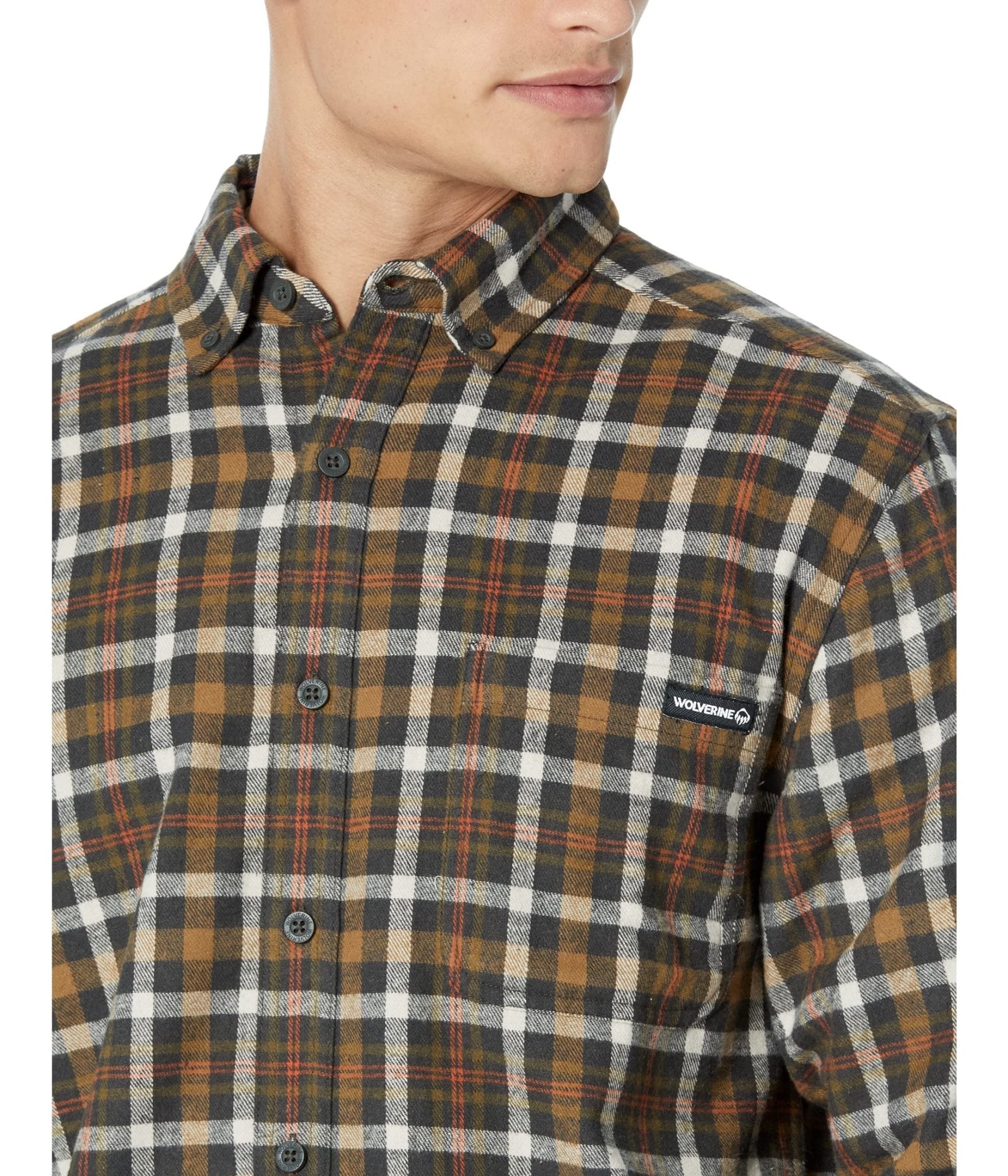 Wolverine Men's Rivet Flannel Button Down Coyote Plaid Long Sleeve Shirt - W1209390 - 226 - M