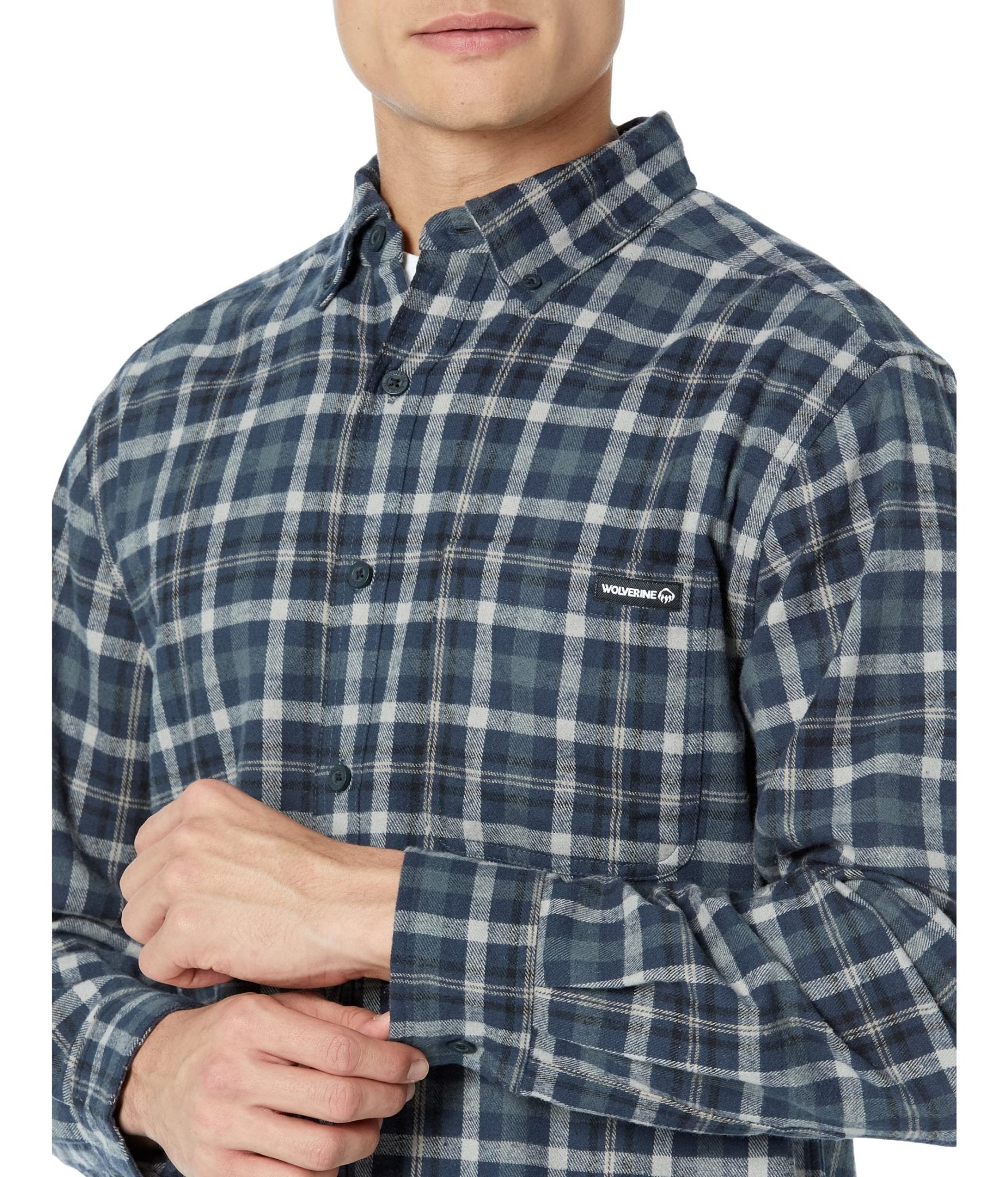 Wolverine Men's Rivet Flannel Button Down Dark Navy Plaid Long Sleeve Shirt - W1209390 - 423 - M