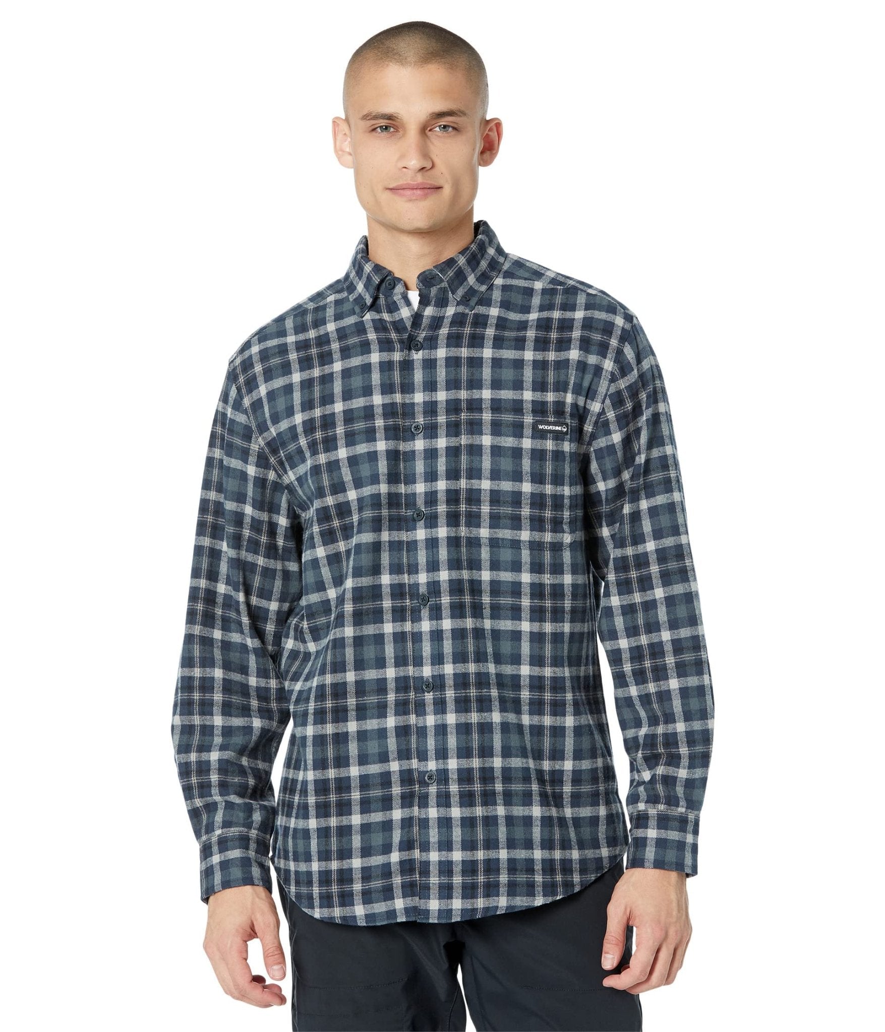 Wolverine Men's Rivet Flannel Button Down Dark Navy Plaid Long Sleeve Shirt - W1209390 - 423 - M