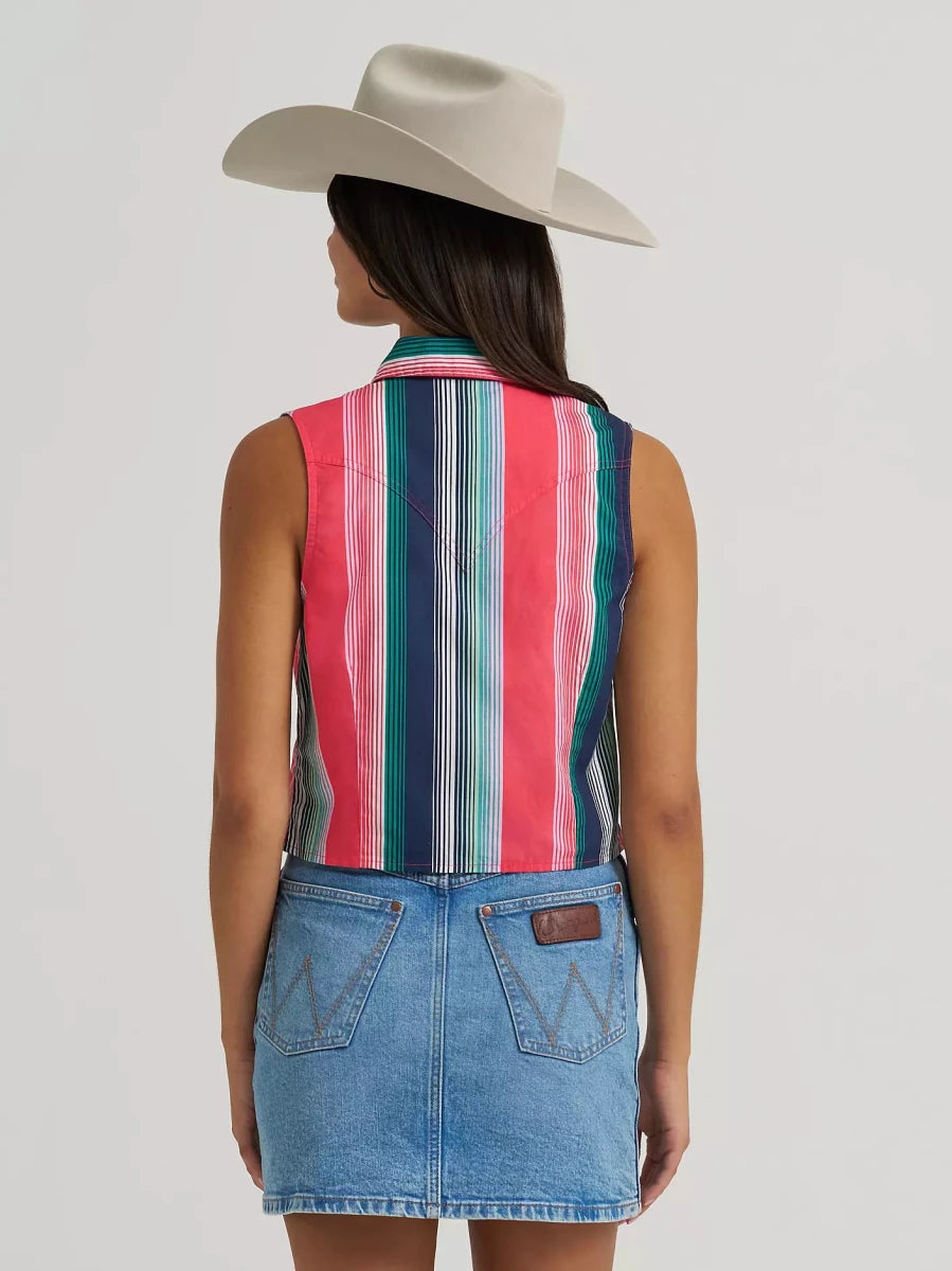 Wrangler Retro Women's Punchy Sleeveless Snap Shirt - White - Pink - 112379504-S