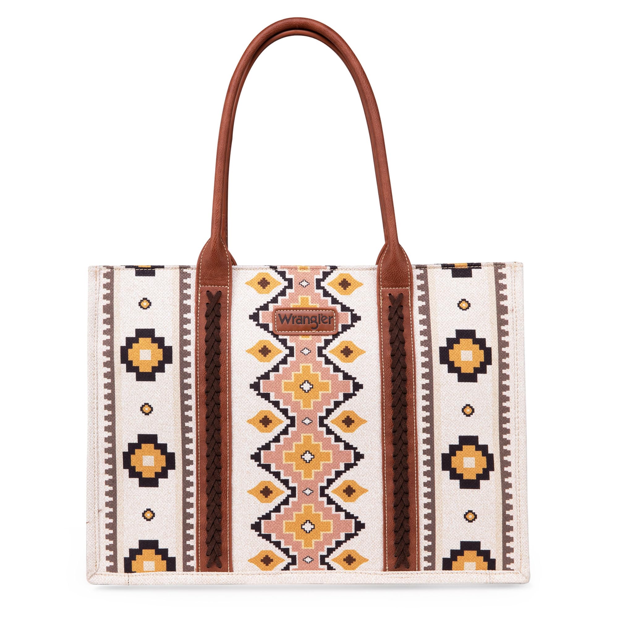 Wrangler Aztec Pattern Dual Sided Coffee Print Canvas Wide Tote Bag - WG2202 - 8119CF