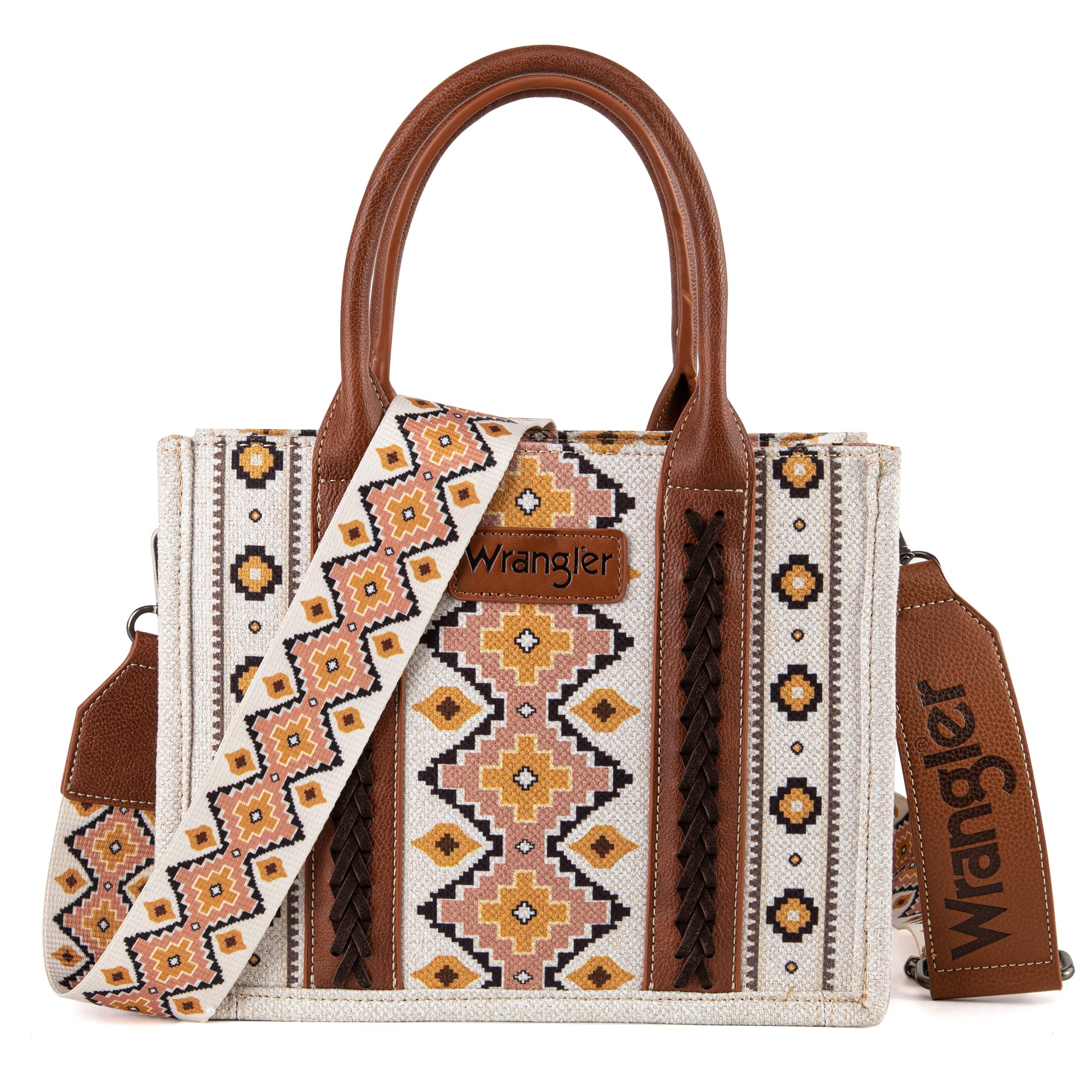 Wrangler Aztec Pattern Dual Sided Coffee Print Canvas Small Crossbody Tote - WG2202 - 8120SCF