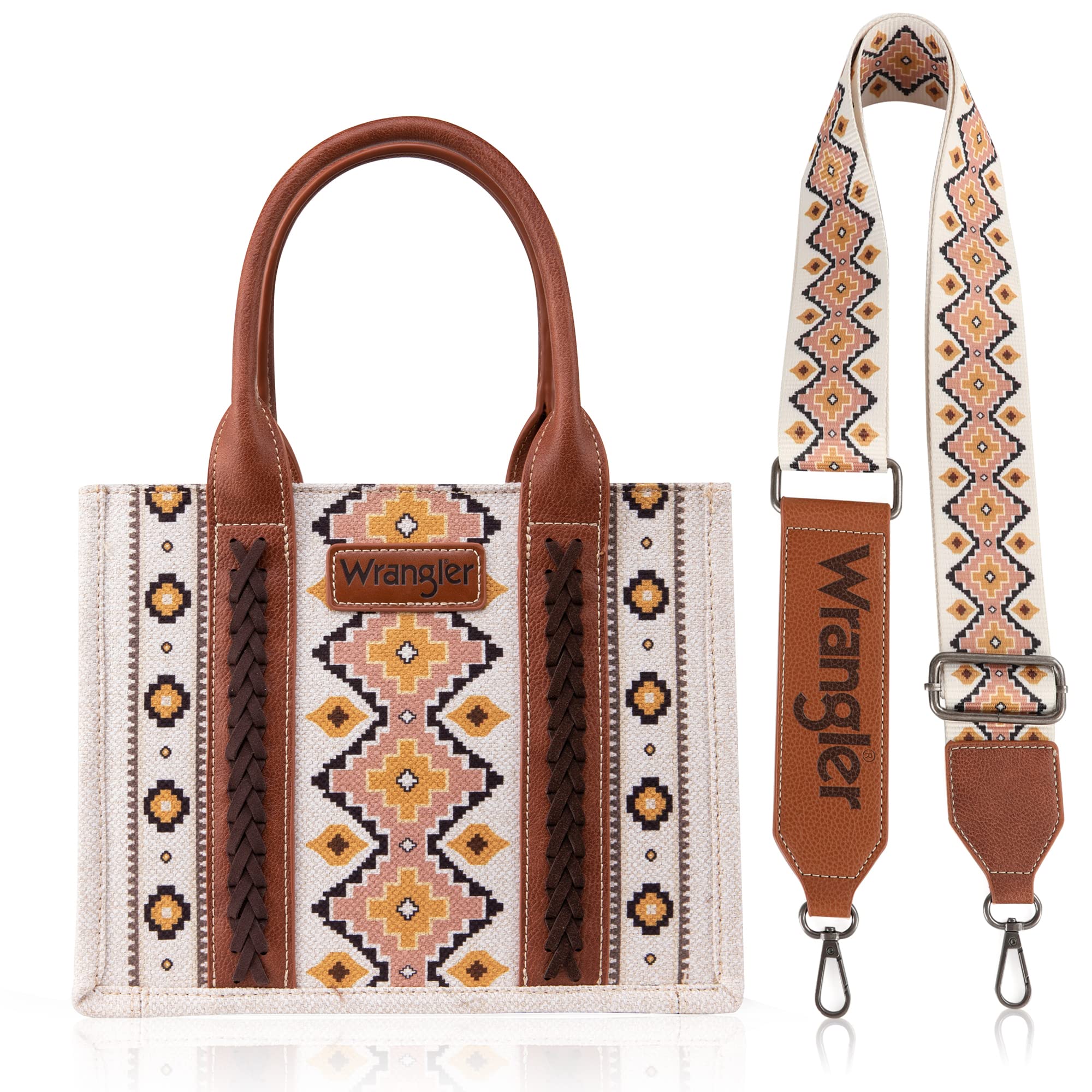 Wrangler Aztec Pattern Dual Sided Coffee Print Canvas Small Crossbody Tote - WG2202 - 8120SCF