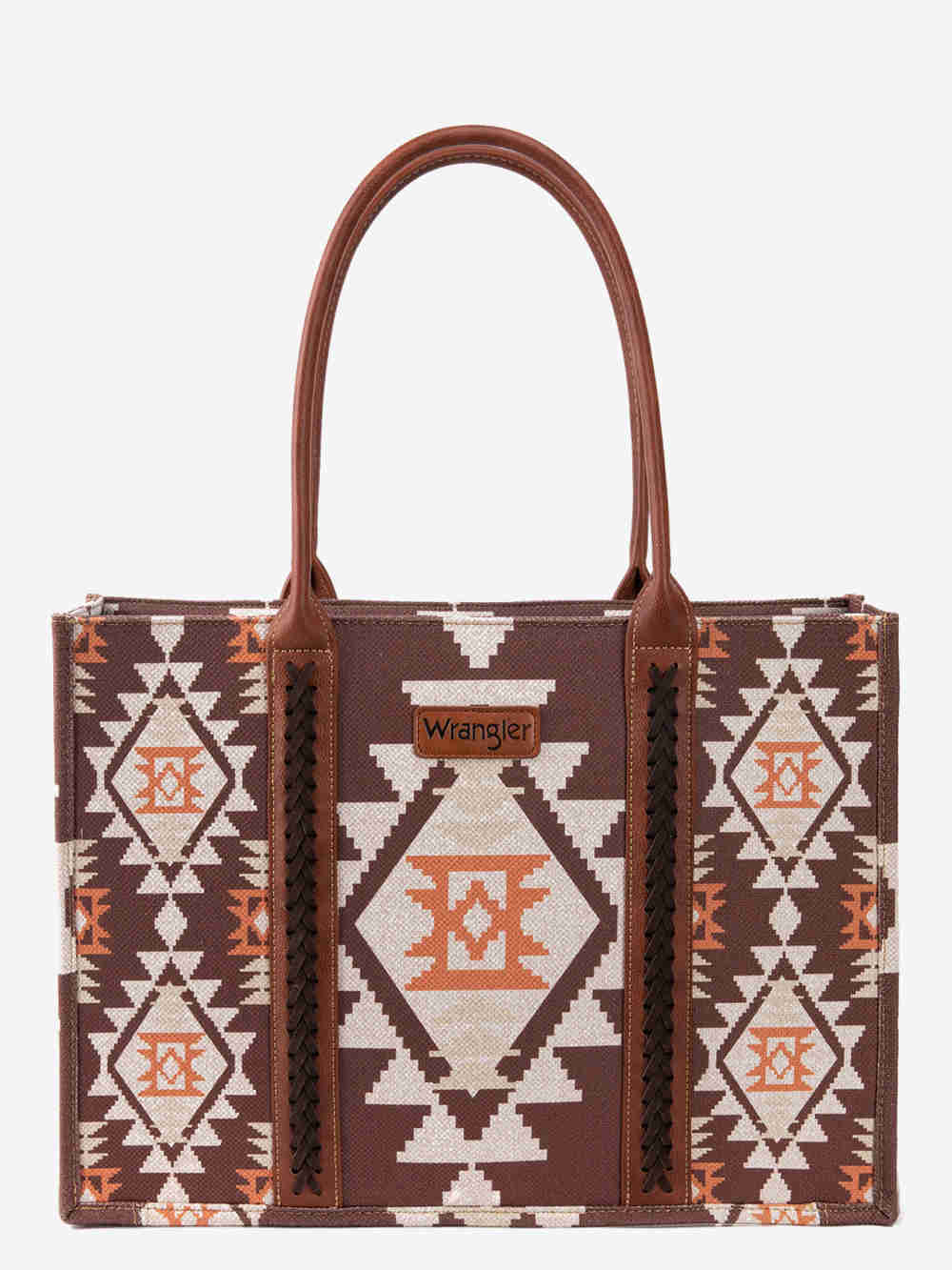 Wrangler Southwestern Coffee Pattern Dual Sided Print Canvas Wide Tote Bag - WG2203 - 8119CF