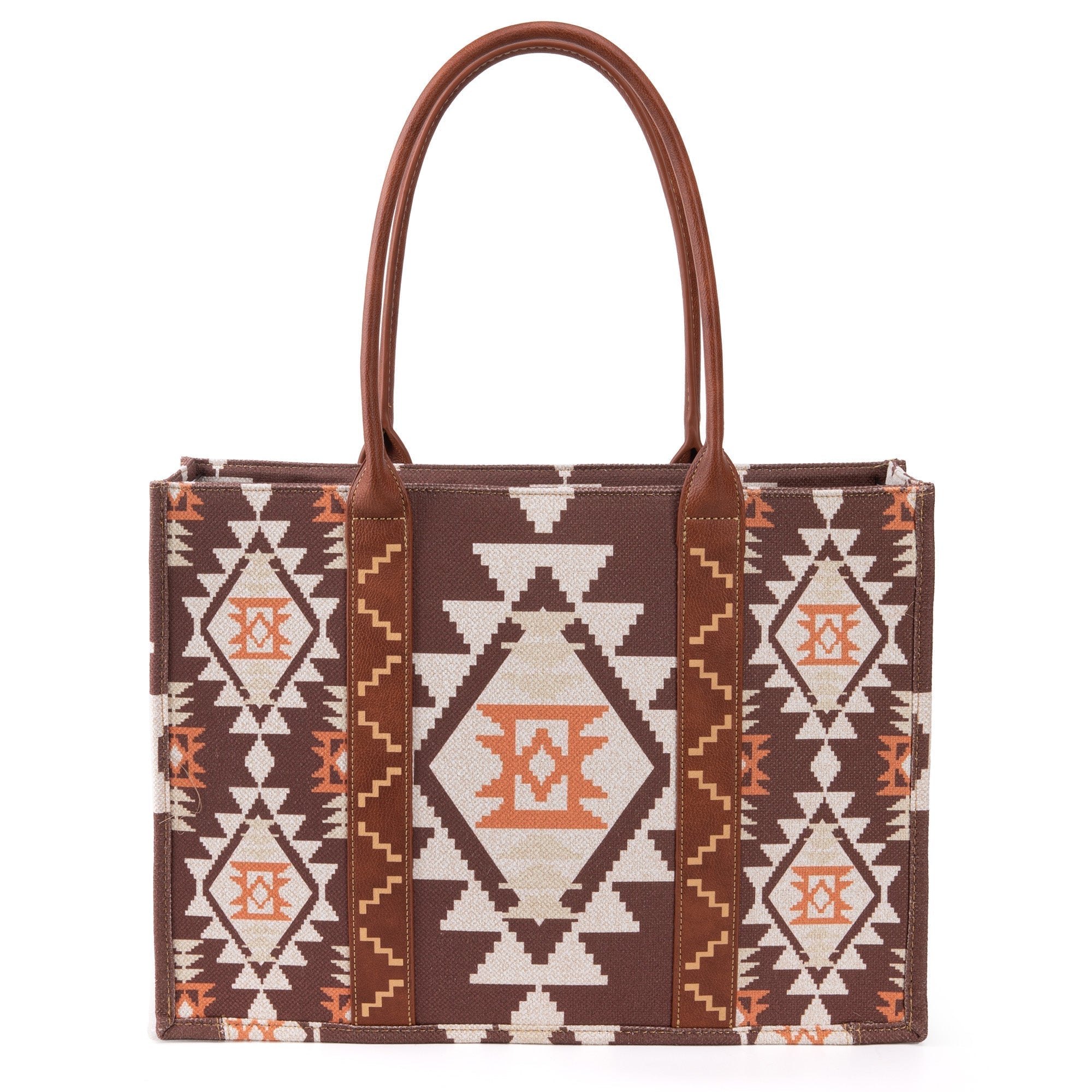 Wrangler Southwestern Coffee Pattern Dual Sided Print Canvas Wide Tote Bag - WG2203 - 8119CF