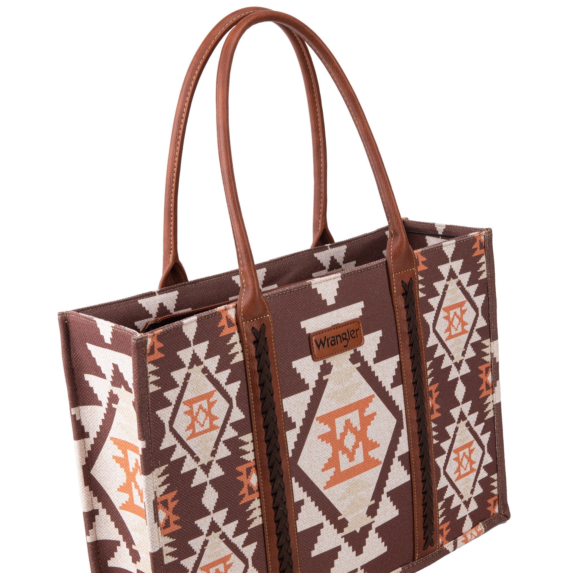 Wrangler Southwestern Coffee Pattern Dual Sided Print Canvas Wide Tote Bag - WG2203 - 8119CF