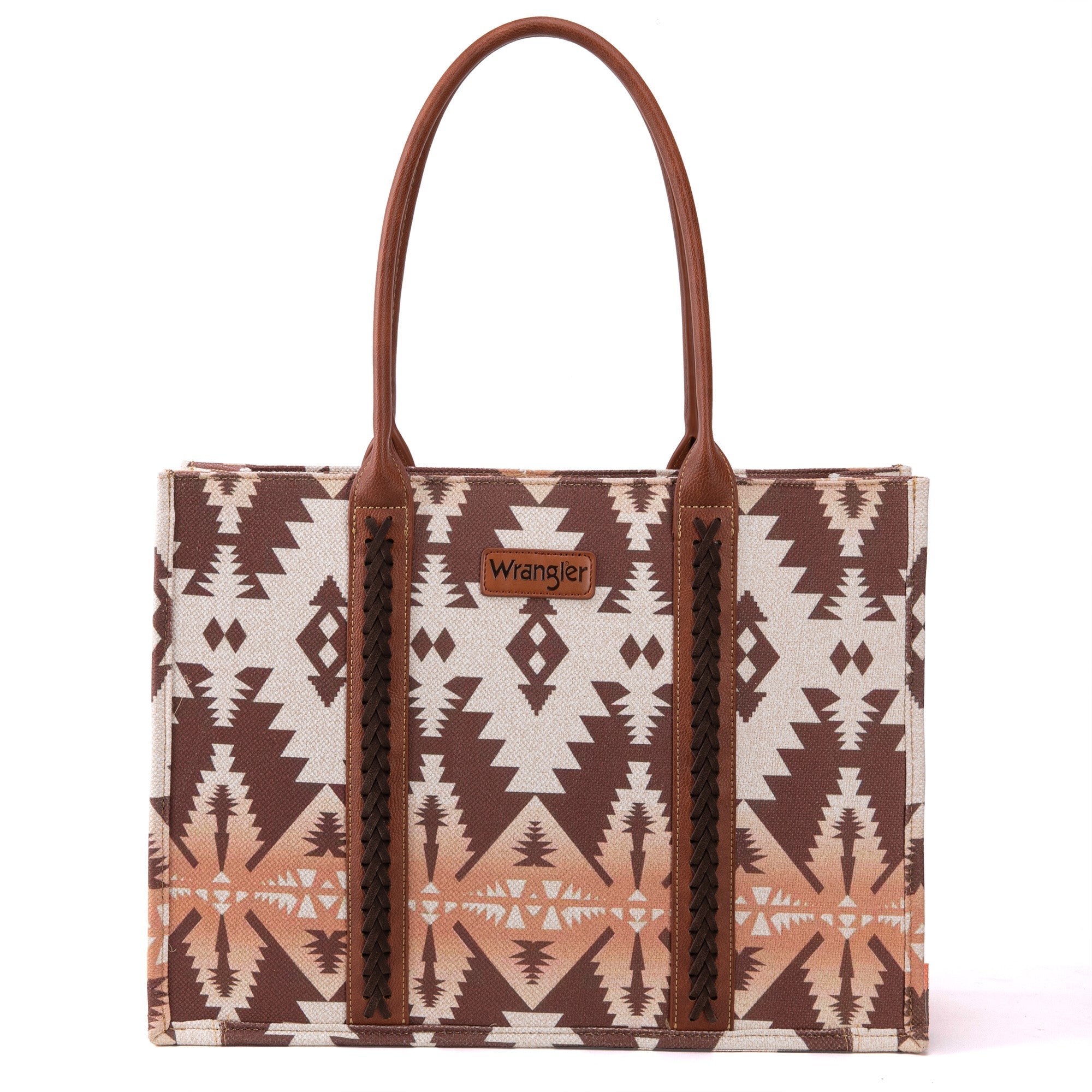 Wrangler Southwestern Pattern Dual Sided Print Canvas Wide Tote - Light Coffee - WG2203 - 8119LCF