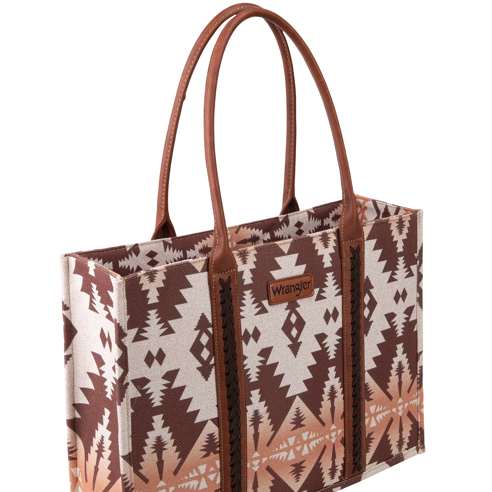 Wrangler Southwestern Pattern Dual Sided Print Canvas Wide Tote - Light Coffee - WG2203 - 8119LCF