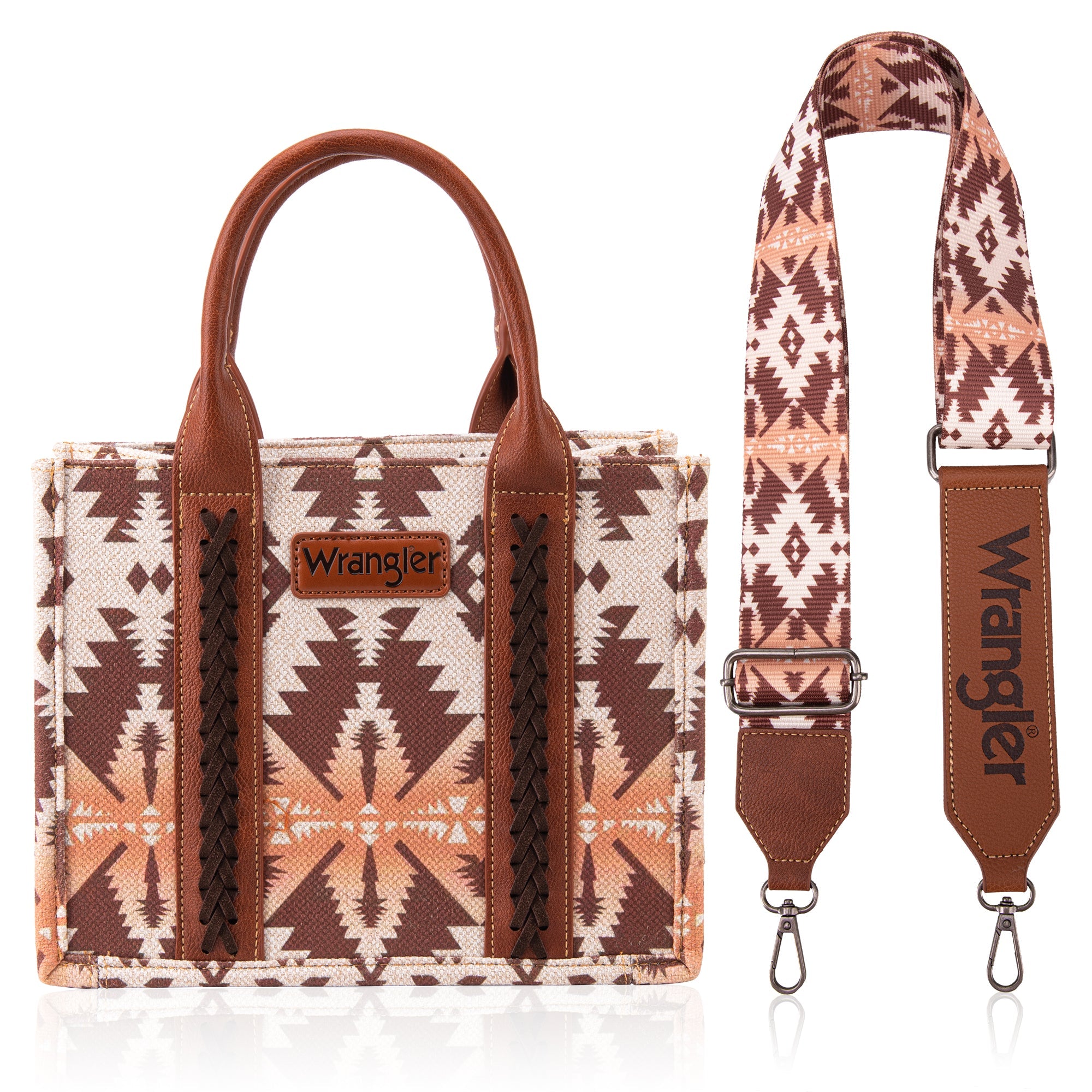 Wrangler Southwestern Print Dual Sided Light Coffee Print Canvas Small Crossbody Tote - WG2203 - 8120SLCF