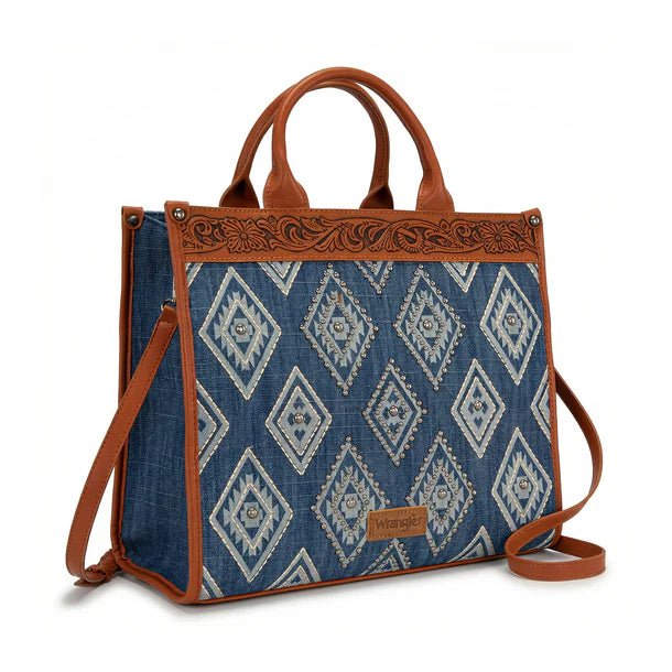 Wrangler Aztec Studded Denim Tote & Crossbody Bag - Jean - WG435-8119JN
