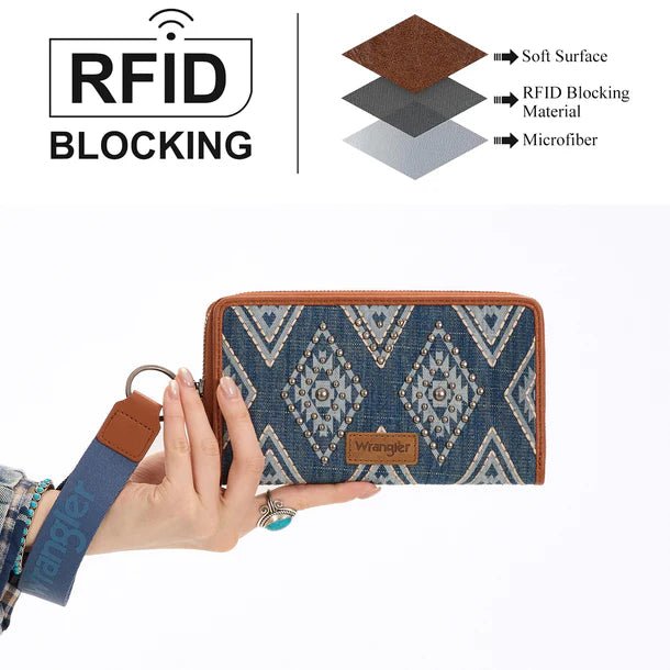 Wrangler Aztec Studded Wallet/Wristlet - Jean - WG435-W006JN
